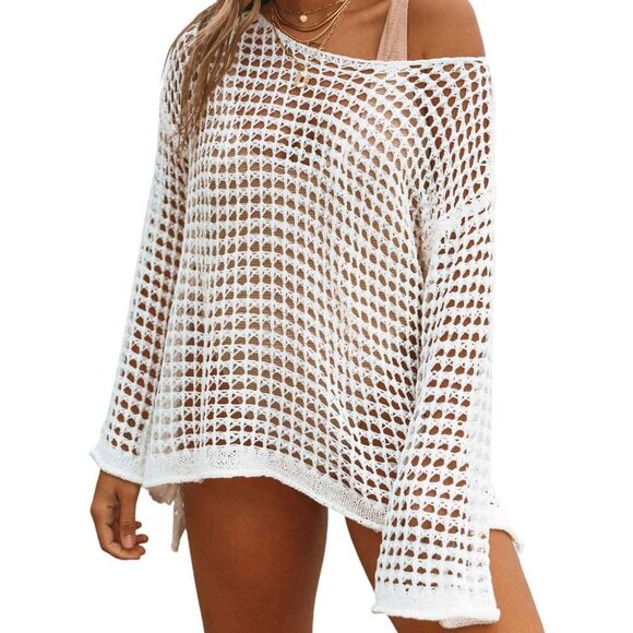🆕Women E-white Swimwear Beach Cover Up Tunic Dress Beachwear for Swimming - Picture 1 of 5